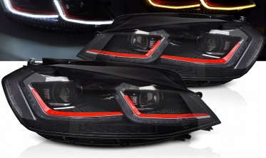 Черные фары передние VW Golf 7 2017-2019 тюнинг оптика red line фото
