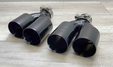 Насадки на глушитель 2х89 мм двойные круглые черный хром фото