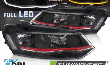 Передні full led фари VW Polo 6R 2009-2017 тюнінг оптика з червоною вставкою фото