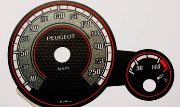 Тюнинговые накладки на шкалы приборов Peugeot 407 фото