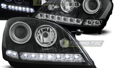 Черные фары передние MERCEDES ML W164 2005-2008 с диодными габаритами фото