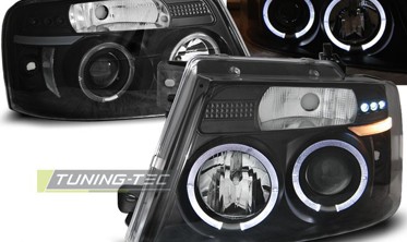 Чорні лінзовані фари передні FORD F150 МК11 з кільцями фото