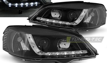 Фары тюнинг с диодными габаритами OPEL ASTRA G черные фото