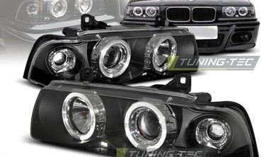 Фары передние с черным корпусом BMW 3 E36 sedan rings фото