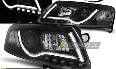 Черные фары с диодными габаритами Audi A6 C6 led Tube Light фото