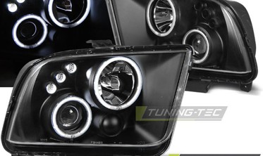 Чорні передні фари з кільцями FORD MUSTANG 2004-2009 фото