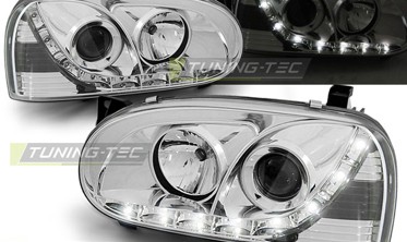 Линзованные фары передние VOLKSWAGEN GOLF 3 с диодной строкой фото