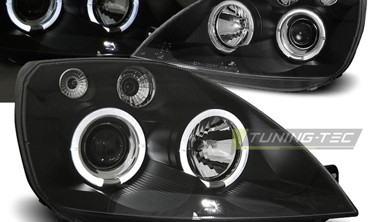 Черные тюнинг фары передние FORD FIESTA МК6 с ангельскими глазками фото