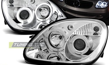 Линзованные фары передние MERCEDES SLK R170 angel eyes фото