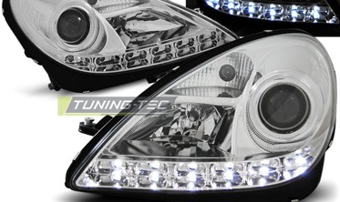 Тюнинговые фары передние MERCEDES SLK R171 с диодной строкой фото