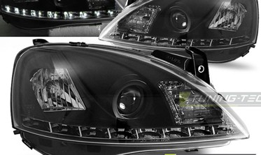 Линзованные фары передние OPEL CORSA C с диодной строкой фото