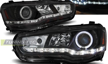 Черные фары передние с диодами MITSUBISHI LANCER 10 фото