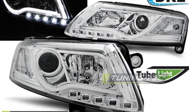 Фары передние tube light + DRL AUDI A6 C6 дорестайл фото