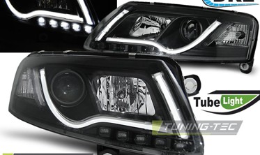 Тюнинг фары с черным корпусом + DRL AUDI A6 C6 2004-2008 фото