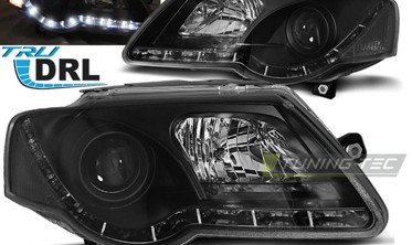 Фары передние VOLKSWAGEN PASSAT B6 3С с черным корпусом и ДХО фото