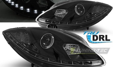 Черные фары передние с ДХО Seat Leon 2 2009-2012, Altea 2009-2015  фото