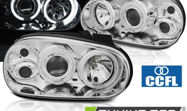 Фары передние с кольцами CCFL VOLKSWAGEN GOLF 4 хромированные фото
