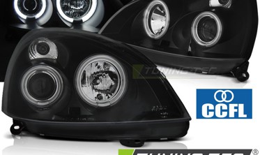 Тюнинг фары передние RENAULT CLIO 2 черные с кольцами CCFL фото