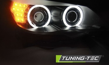 Тюнинговые фары передние BMW E60 / E61 черные CCFL angel eyes фото