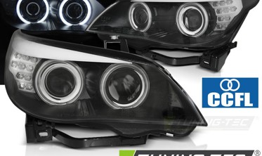 Тюнинговые фары передние BMW E60 / E61 черные CCFL angel eyes фото