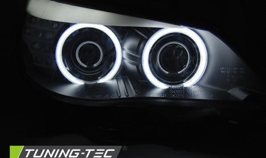 Тюнинговые фары передние BMW E60 / E61 черные CCFL angel eyes фото