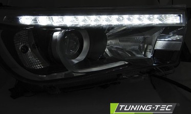 Диодные фары передние TOYOTA HILUX 2016 черные с ДХО фото