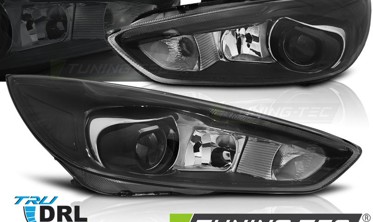 Черные фары передние с ДХО FORD FOCUS MK3 рестайл (LED OEM) фото