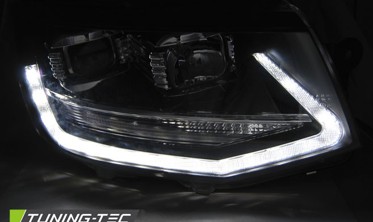 Черные передние фары VOLKSWAGEN T6 2015-2019 с дневными ходовыми огнями фото